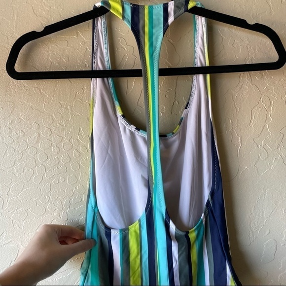 Aerie Green and Blue Stripe One Piece Swim Suit - Picture 5 of 6